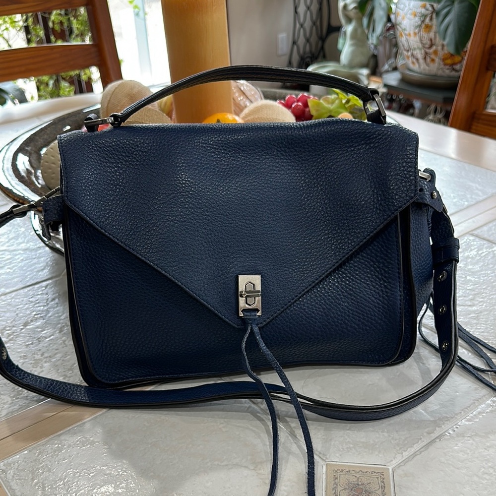 Rebecca Minkoff Blue Structured Shoulder Bag with Silver Clasp
